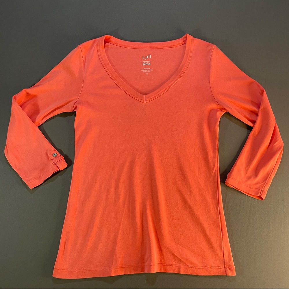 J. Jill Orange 3/4 Sleeve Fitted Tee